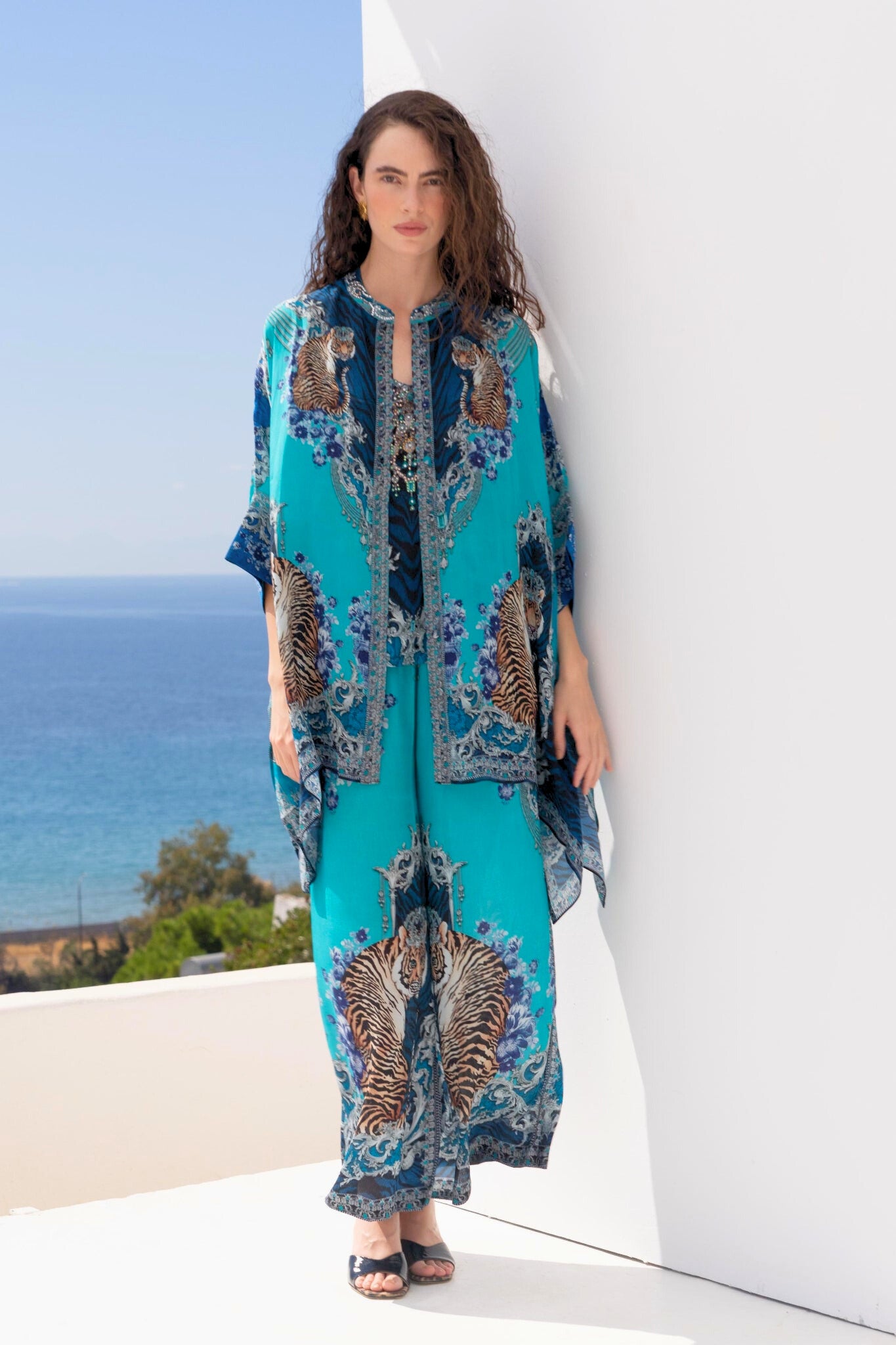 BLUE TIGRESS KAFTAN TOP W SLEEVES