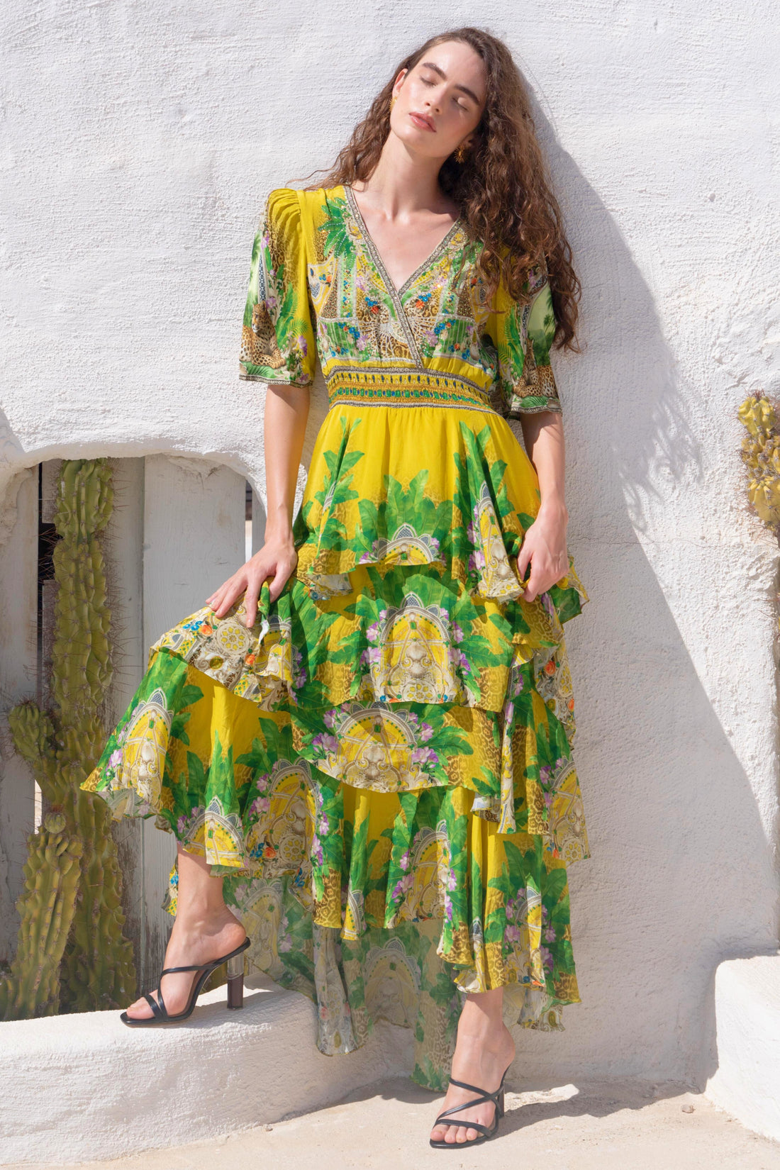 GOLDEN PALMS CROSS OVER MAXI DRESS