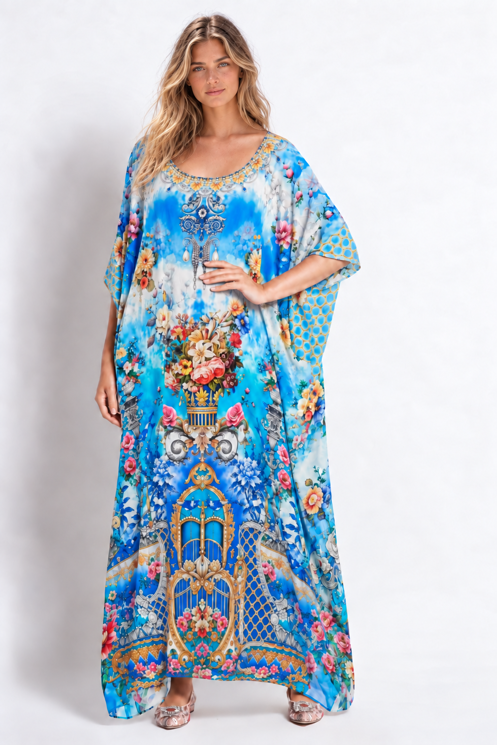 SUMMER SOMEWHERE ROUND NECK LONG KAFTAN