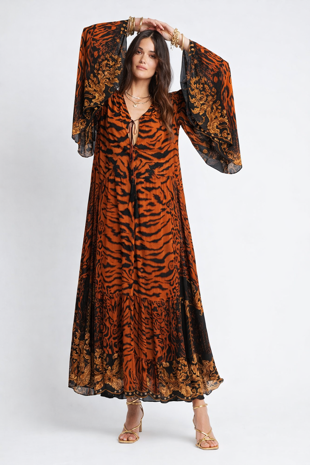 TIGRESS MAXI DRESS W BELL SLEEVES