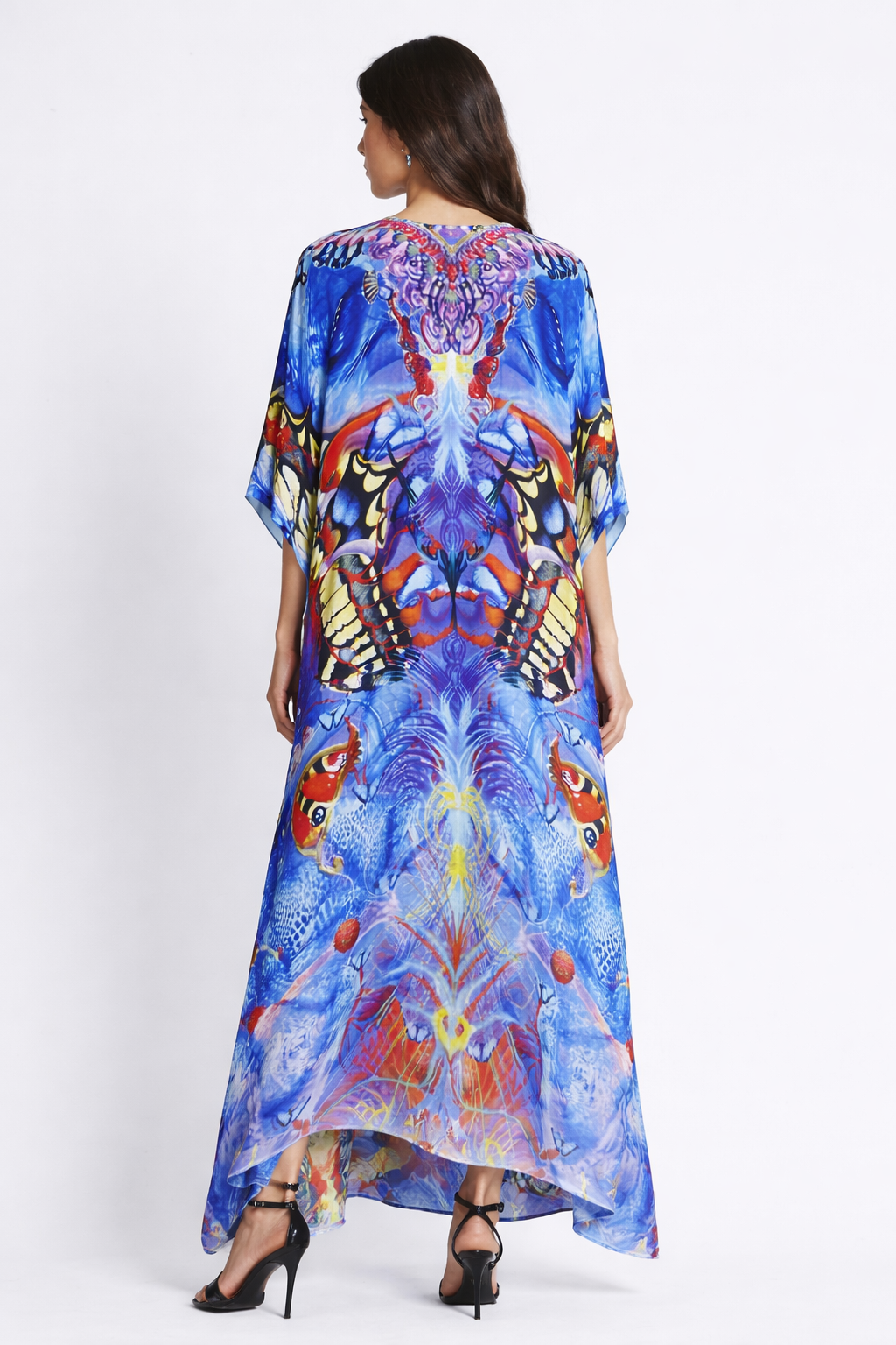 PURPLE BUTTERFLY 100% SILK LONG KAFTAN