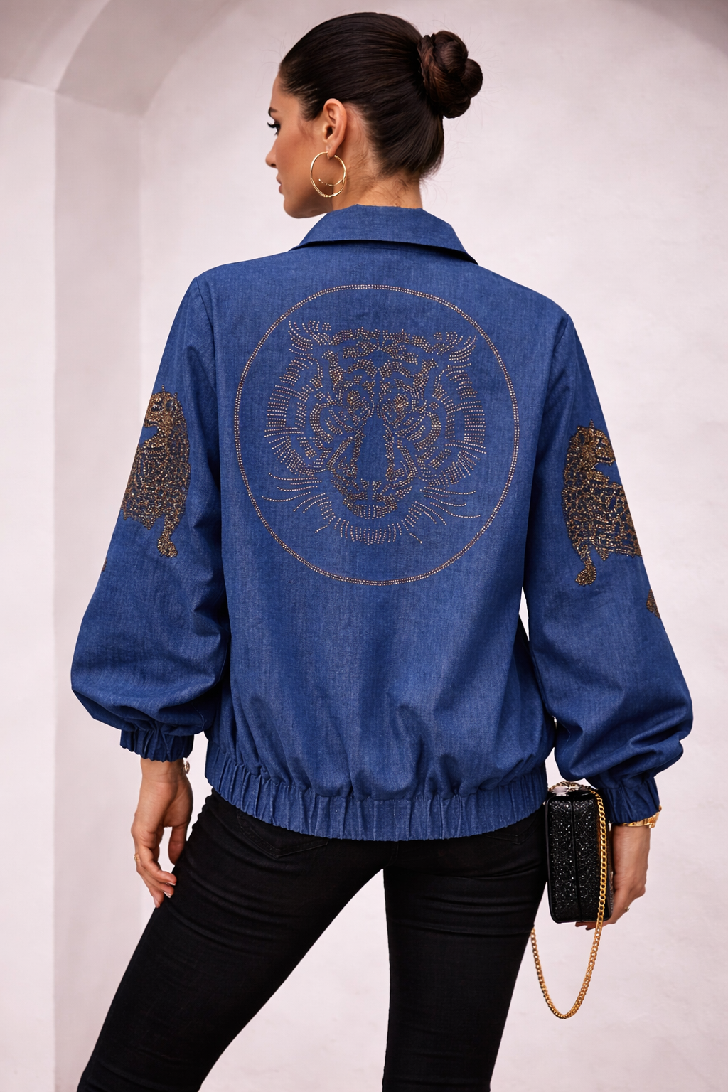 LEOPARDESS DENIM OVERSIZE BOMBER JACKET