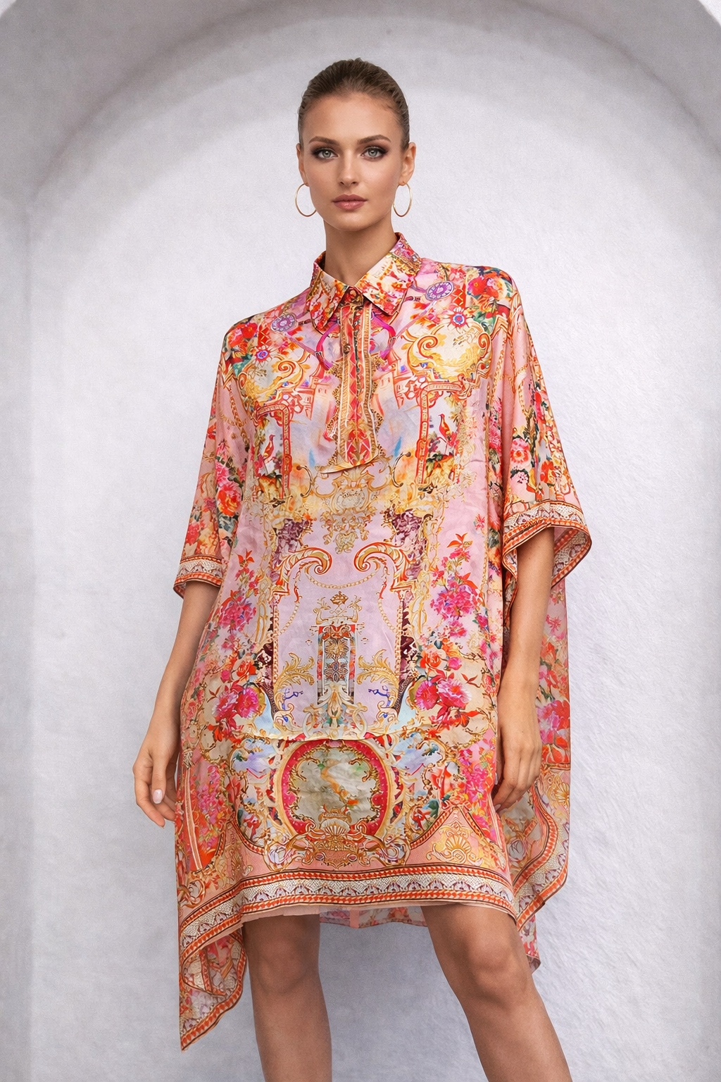PINK CASTLE MIDI COLLAR KAFTAN