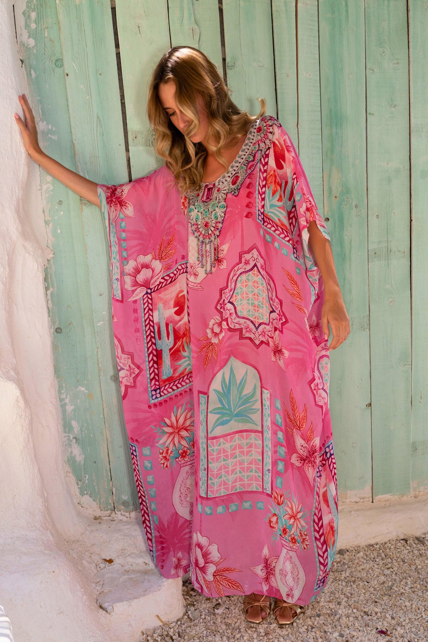 Pink Boho R-N Long Kaftan