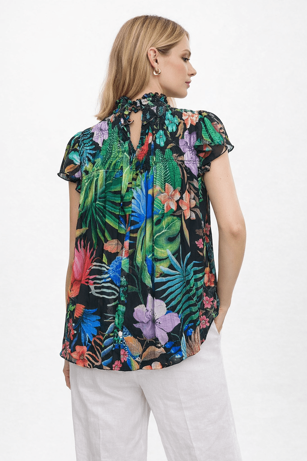 A NIGHT IN RIO HI NECK SMOCKING TOP - Czarina