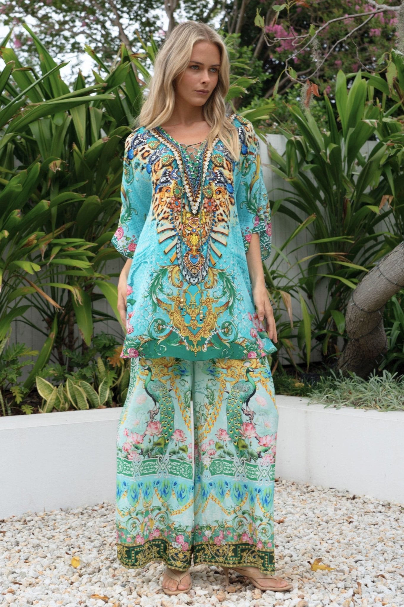 AQUA CHEETAH BUTTERFLY TOP SET - Czarina