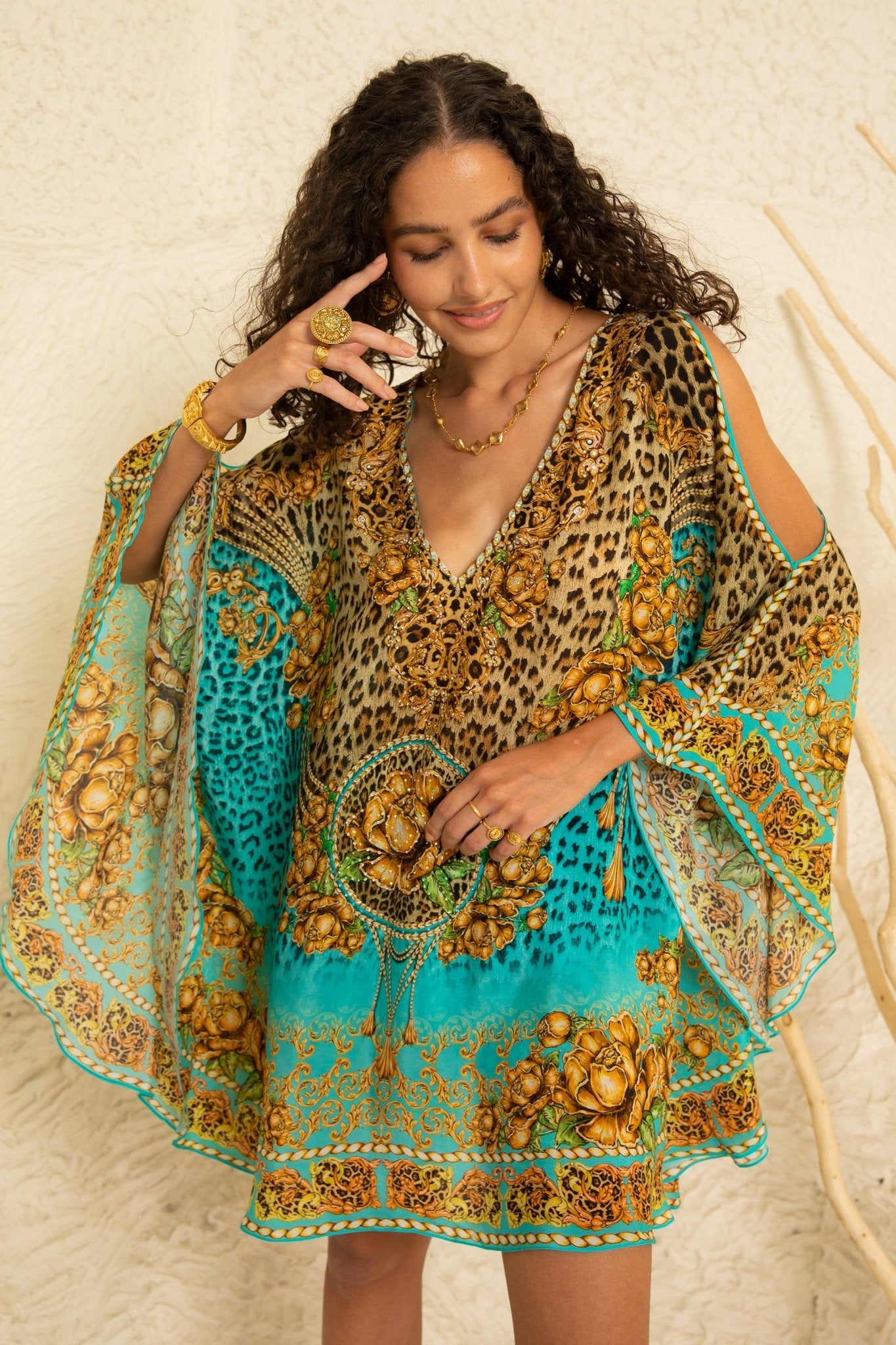 AQUA LEOPARDESS KAFTAN DRESS - Czarina