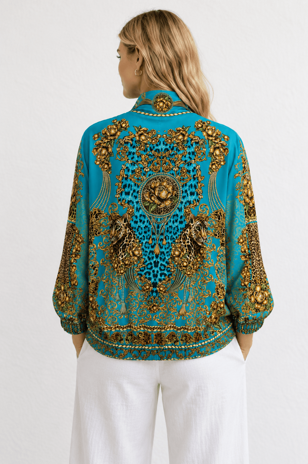 AQUA LEOPARDESS OVERSIZED BOMBER JACKET - Czarina