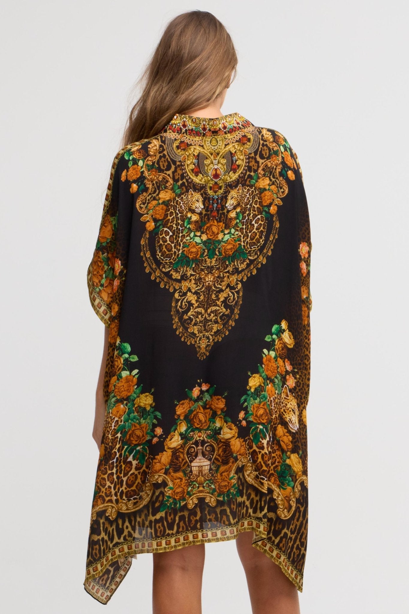Black Leopardess Midi Collar Kaftan - Czarina