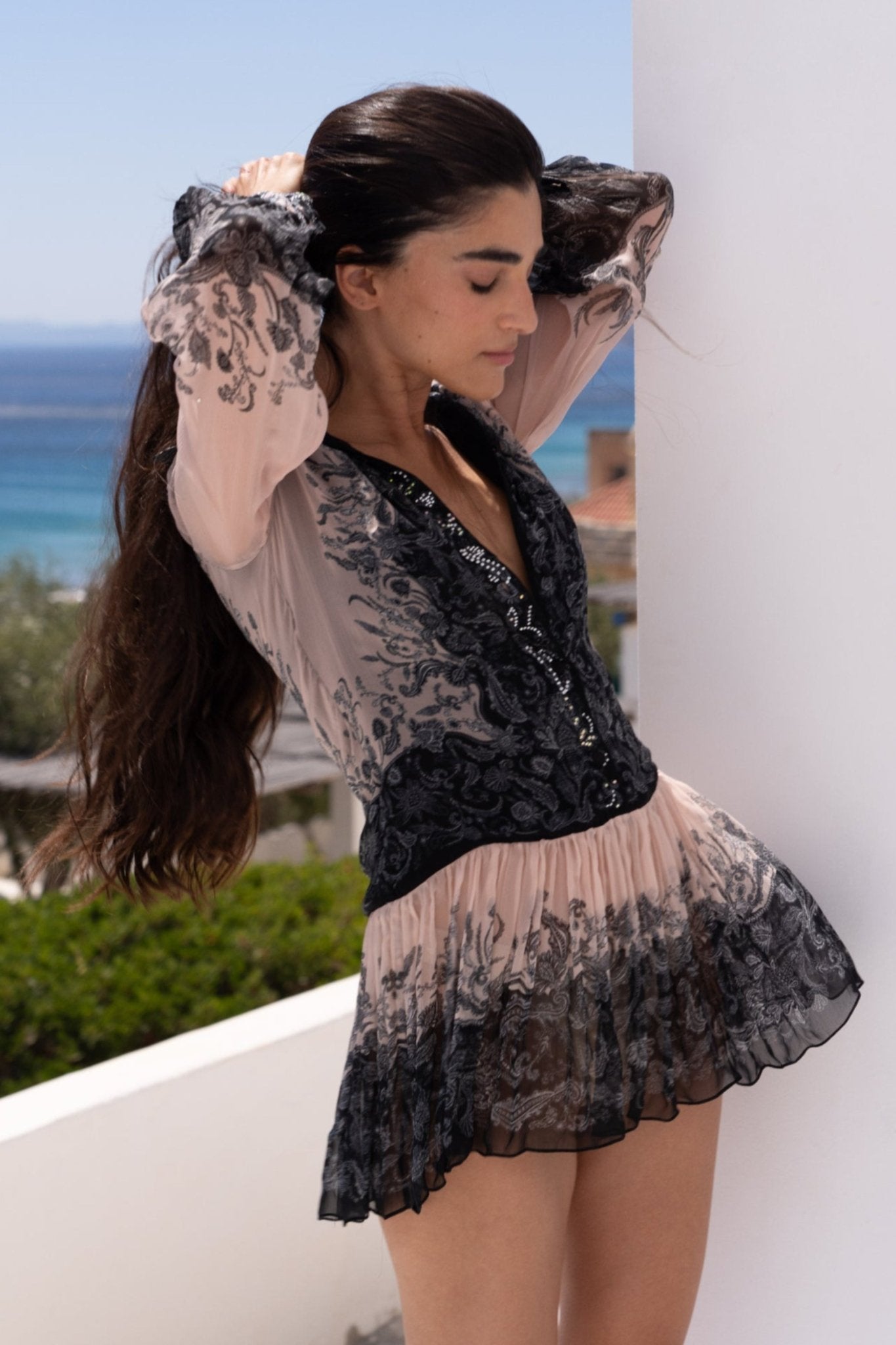 BLACK PAISLEY MINI SHIRT DRESS - Czarina