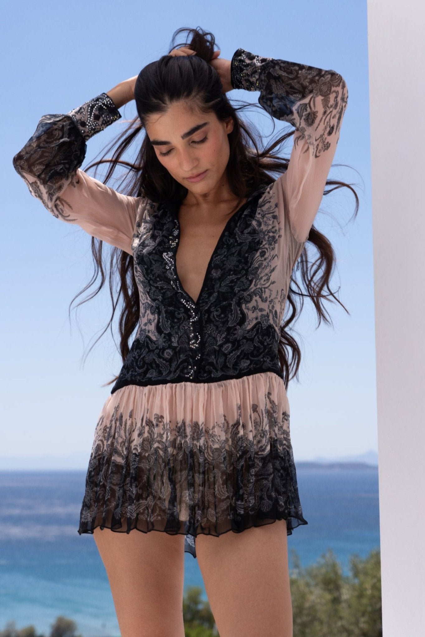 BLACK PAISLEY MINI SHIRT DRESS - Czarina