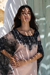 BLACK PAISLEY ROUND NECK LONG KAFTAN - Czarina