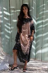 BLACK PAISLEY ROUND NECK LONG KAFTAN - Czarina