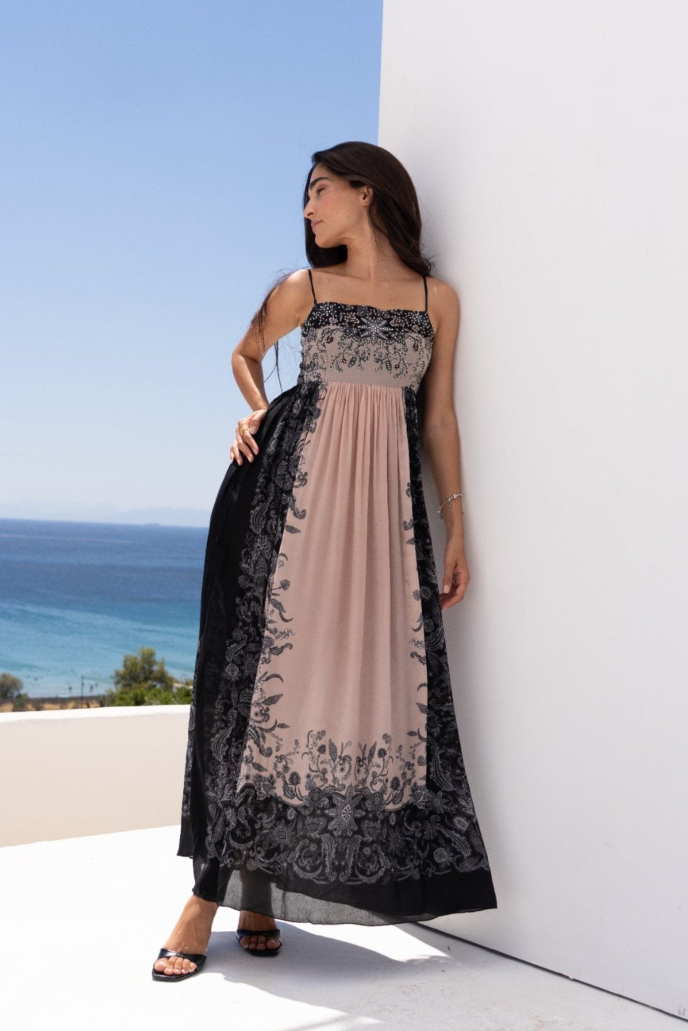 BLACK PAISLEY S - S MIDI DRESS - Czarina