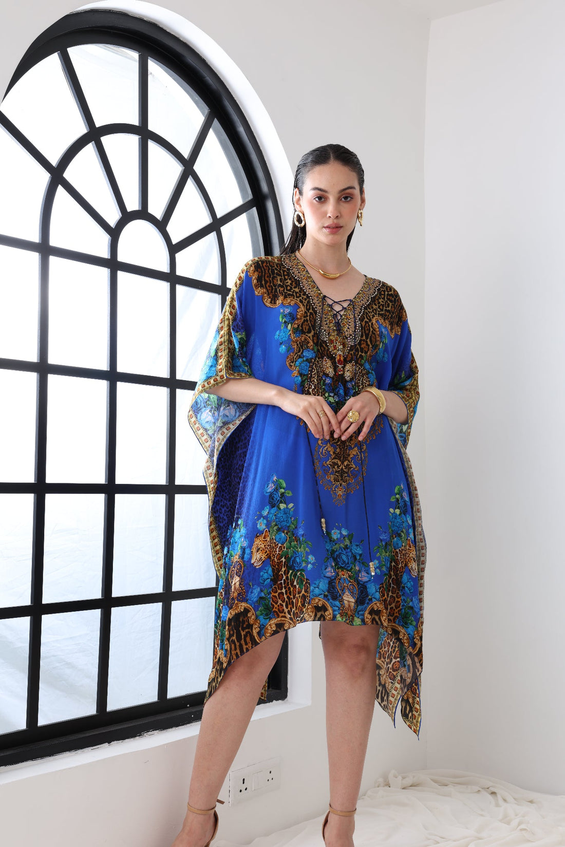 BLUE LEOPARDESS SHORT KAFTAN - Czarina