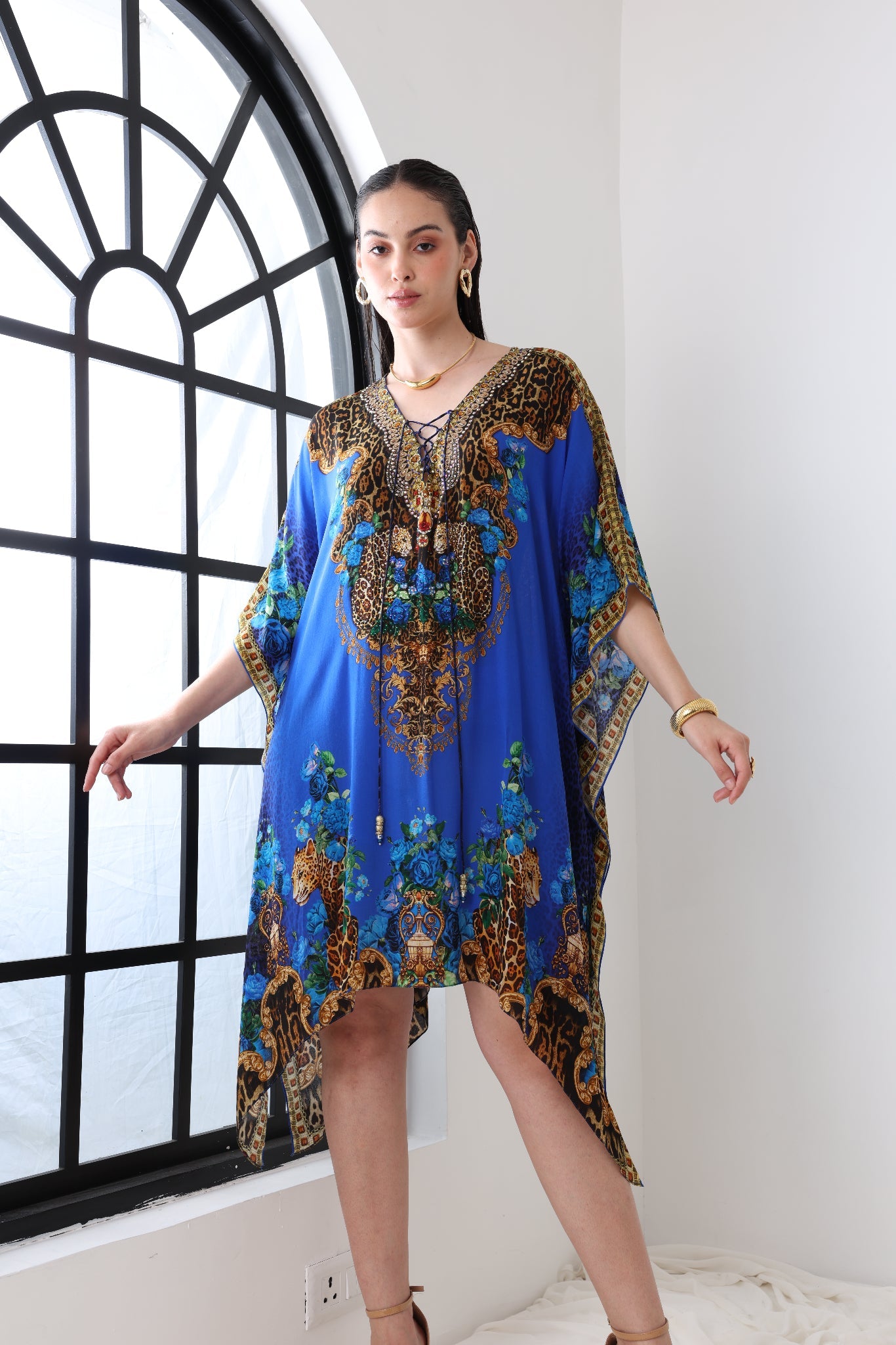 BLUE LEOPARDESS SHORT KAFTAN - Czarina