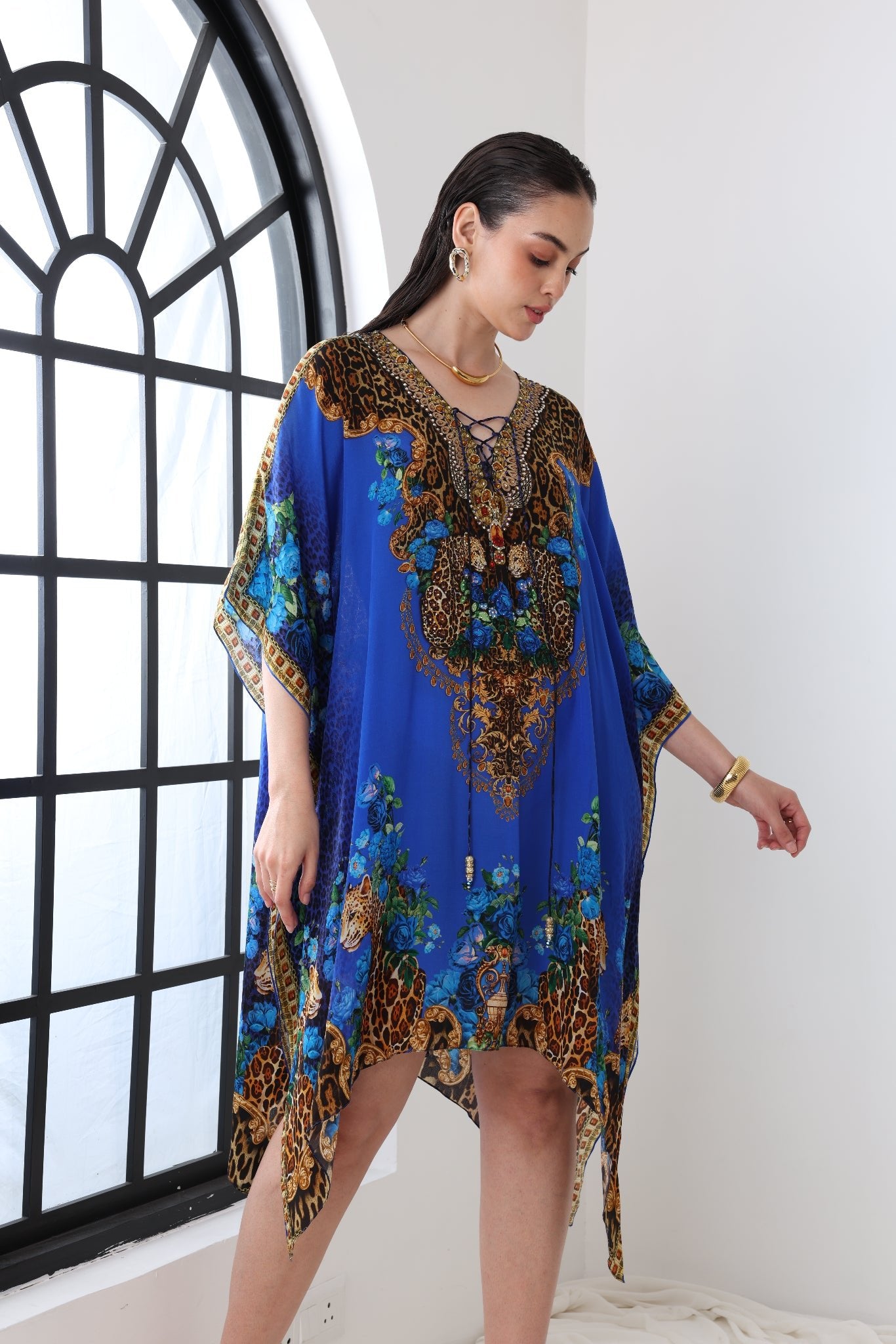 BLUE LEOPARDESS SHORT KAFTAN - Czarina