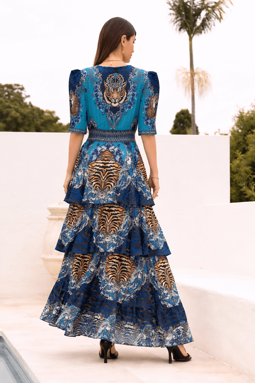 BLUE TIGRESS CROSS OVER MAXI DRESS - Czarina