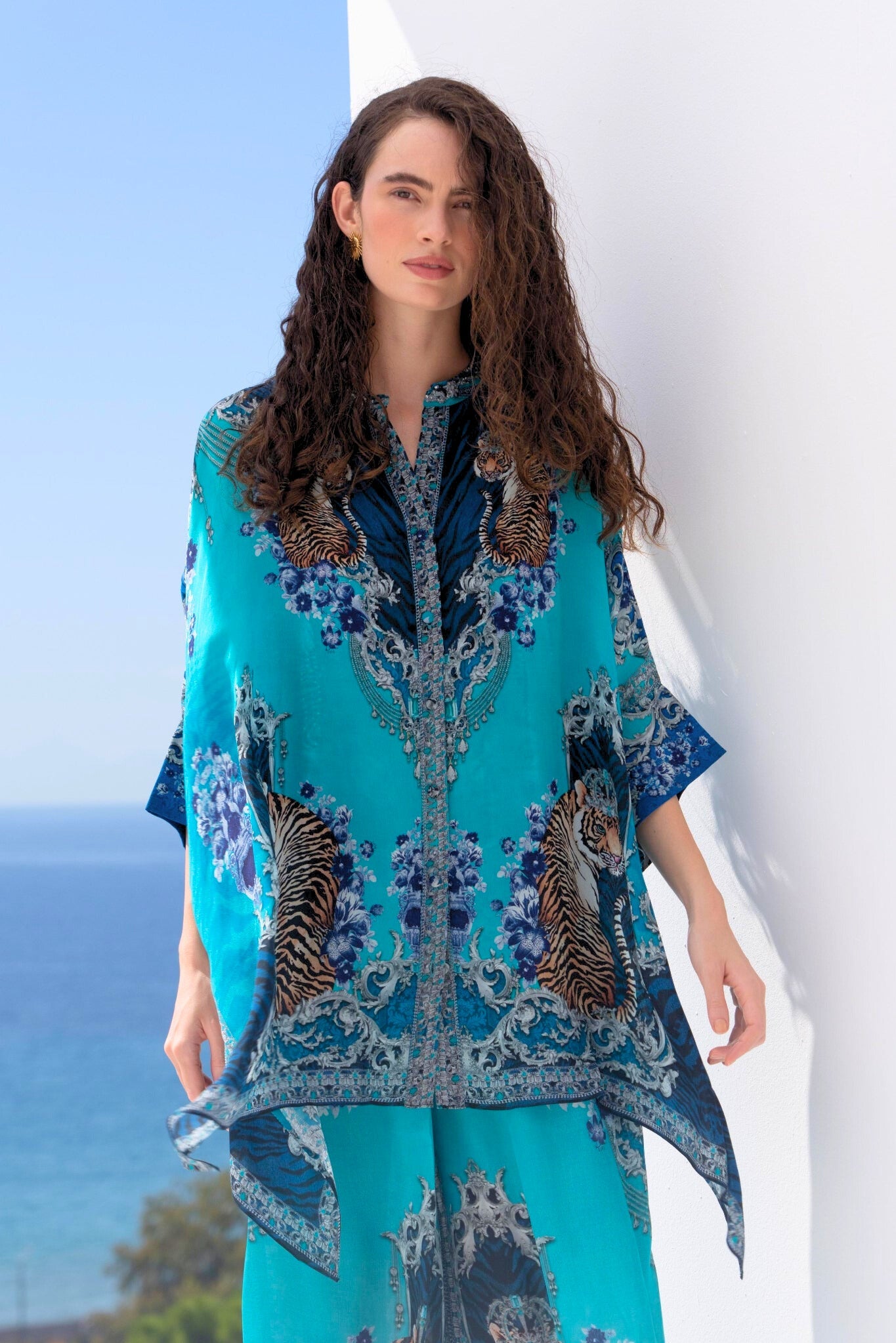 BLUE TIGRESS KAFTAN TOP W SLEEVES - Czarina