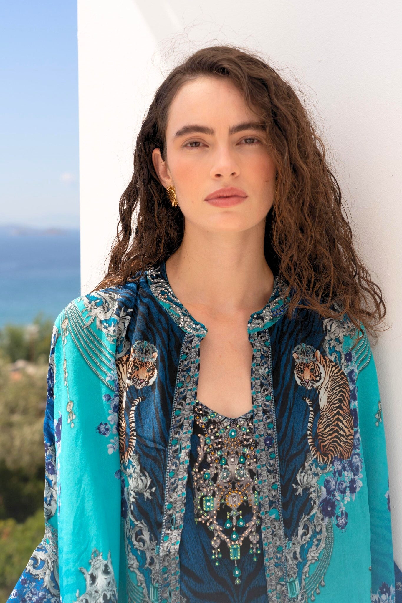 BLUE TIGRESS KAFTAN TOP W SLEEVES - Czarina