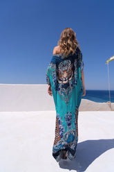 BLUE TIGRESS ROUND NECK LONG KAFTAN - Czarina