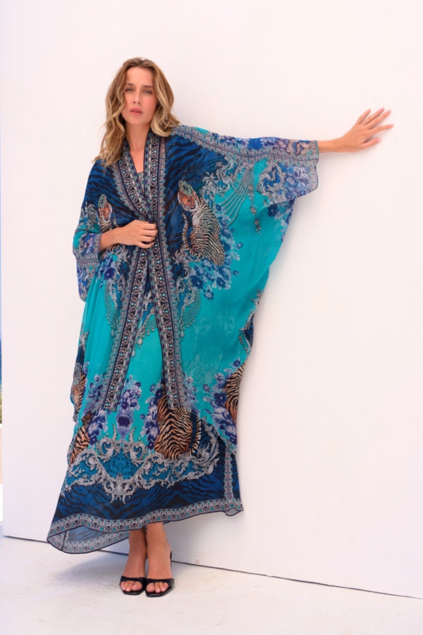 BLUE TIGRESS ROUND NECK LONG KAFTAN - Czarina