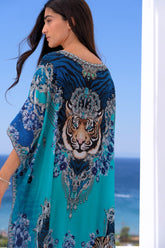 BLUE TIGRESS ROUND NECK LONG KAFTAN - Czarina