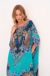 BLUE TIGRESS ROUND NECK LONG KAFTAN - Czarina
