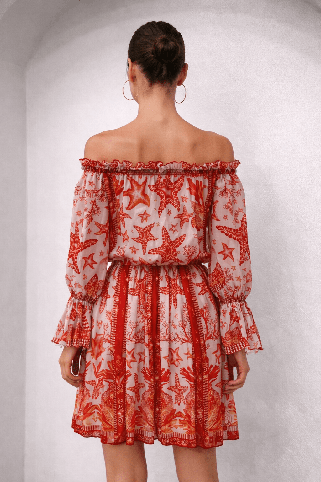 CORAL OFF SHOULDER SHORT DRESS - Czarina