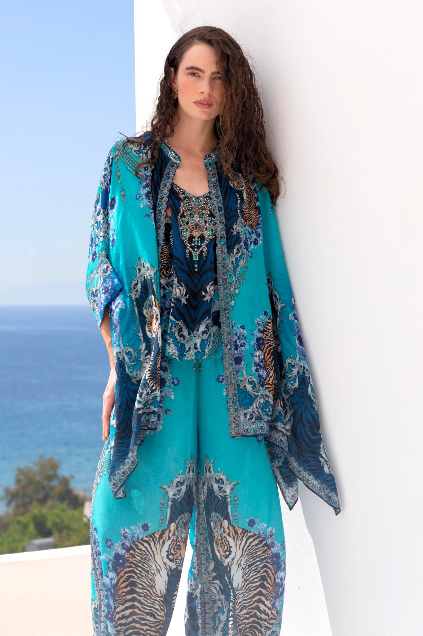 BLUE TIGRESS KAFTAN TOP W SLEEVES