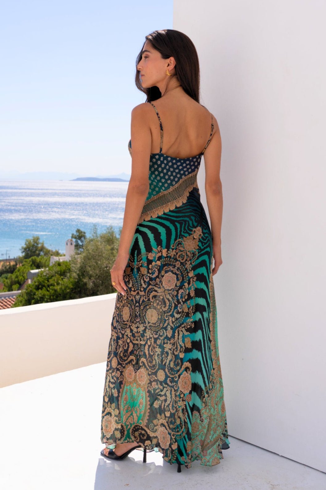EMERALD EMPRESS V NECK SLIP DRESS - Czarina