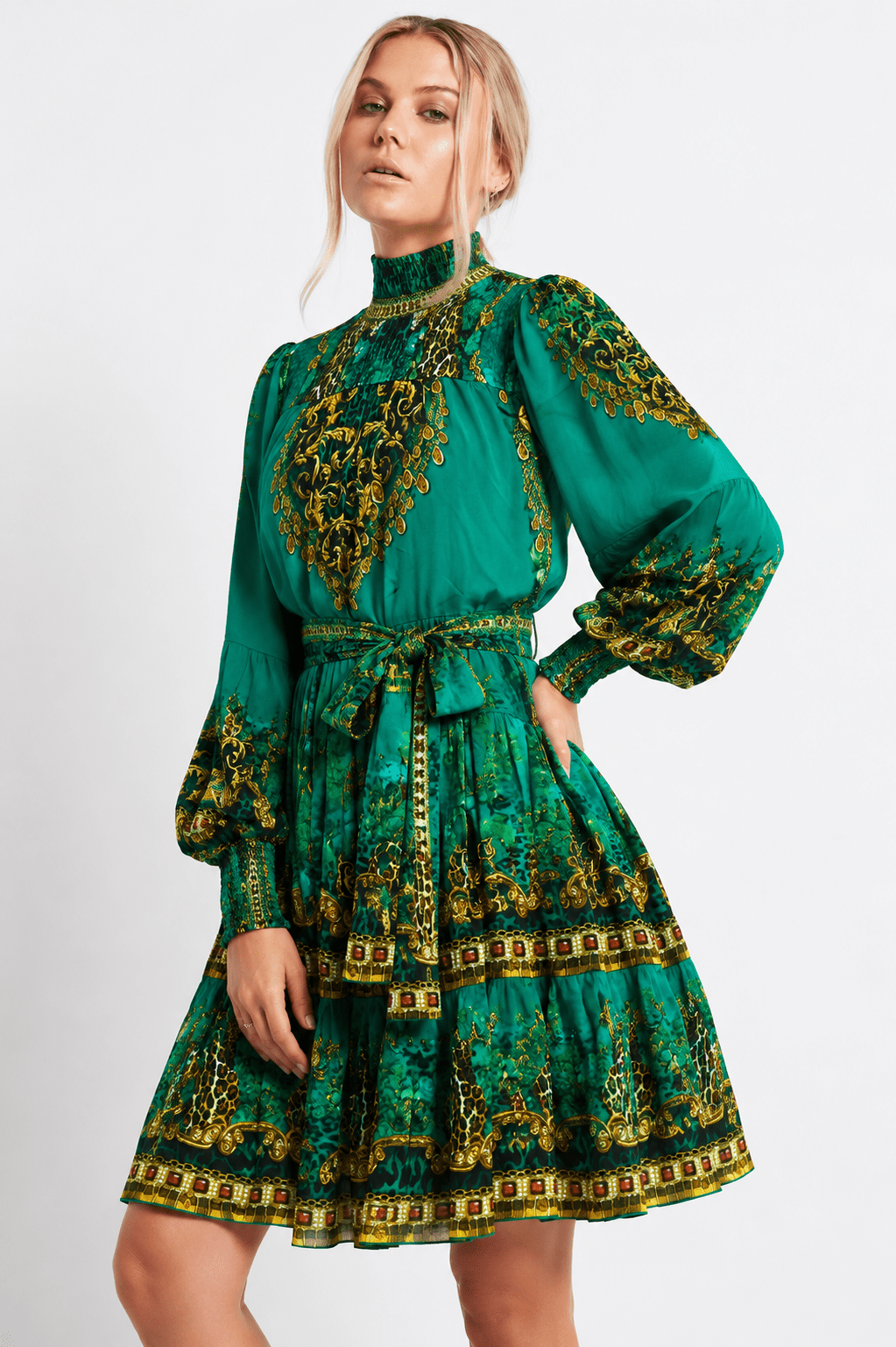 EMERALD LEOPARDESS SMOCKING SHORT DRESS - Czarina
