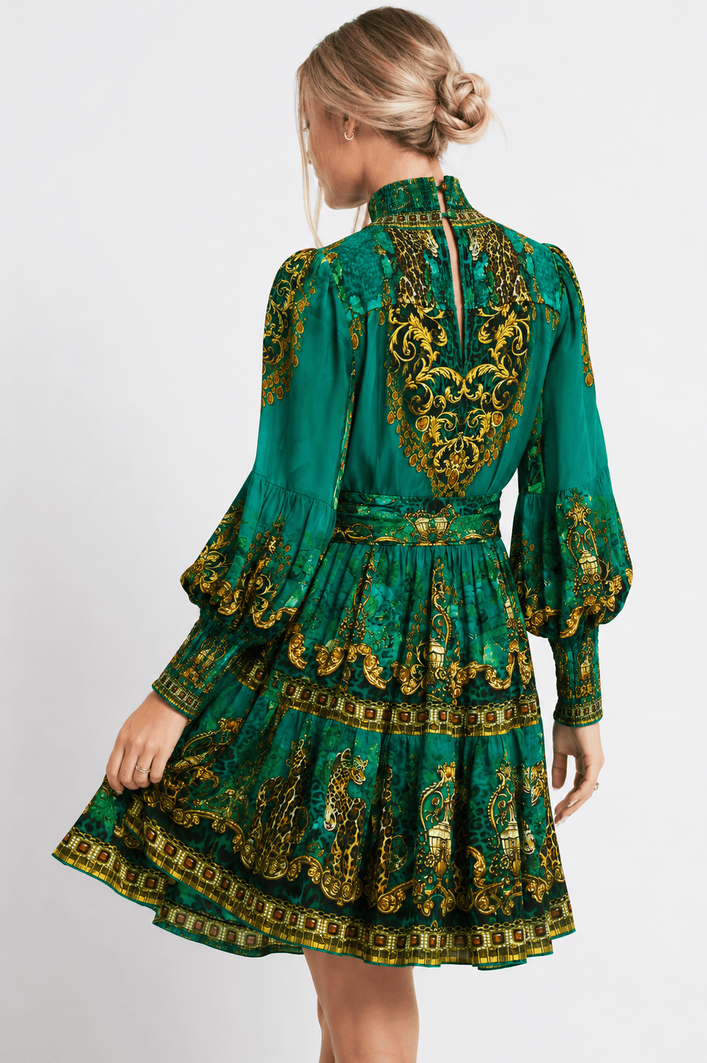 EMERALD LEOPARDESS SMOCKING SHORT DRESS - Czarina