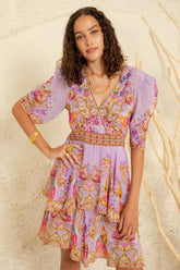 Lavender Hops Cross Over Mini Dress - Czarina