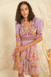 Lavender Hops Cross Over Mini Dress - Czarina