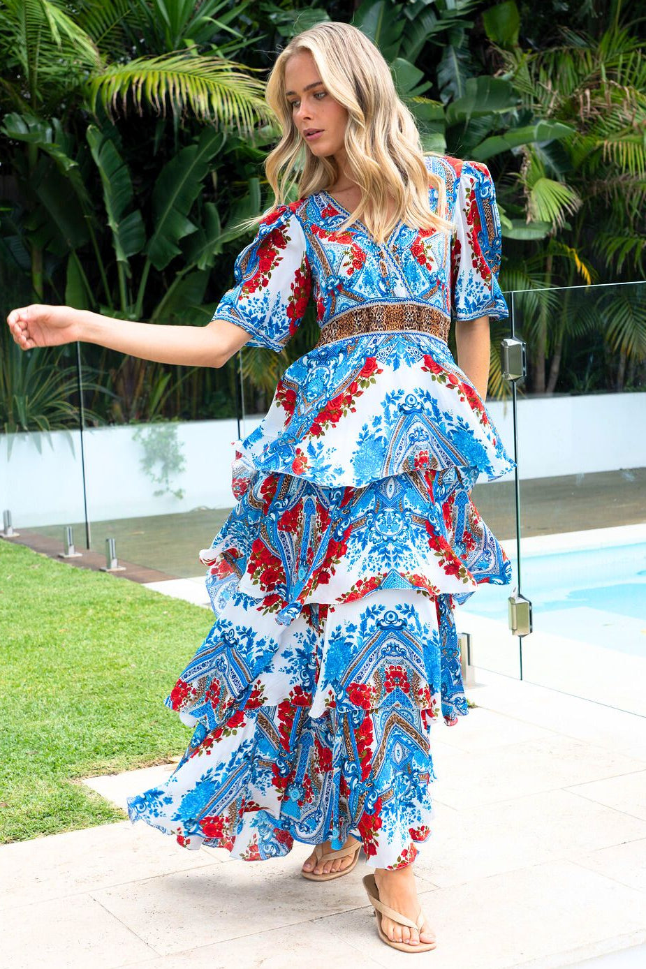 LOST IN AZURE CROSS OVER MAXI DRESS - Czarina