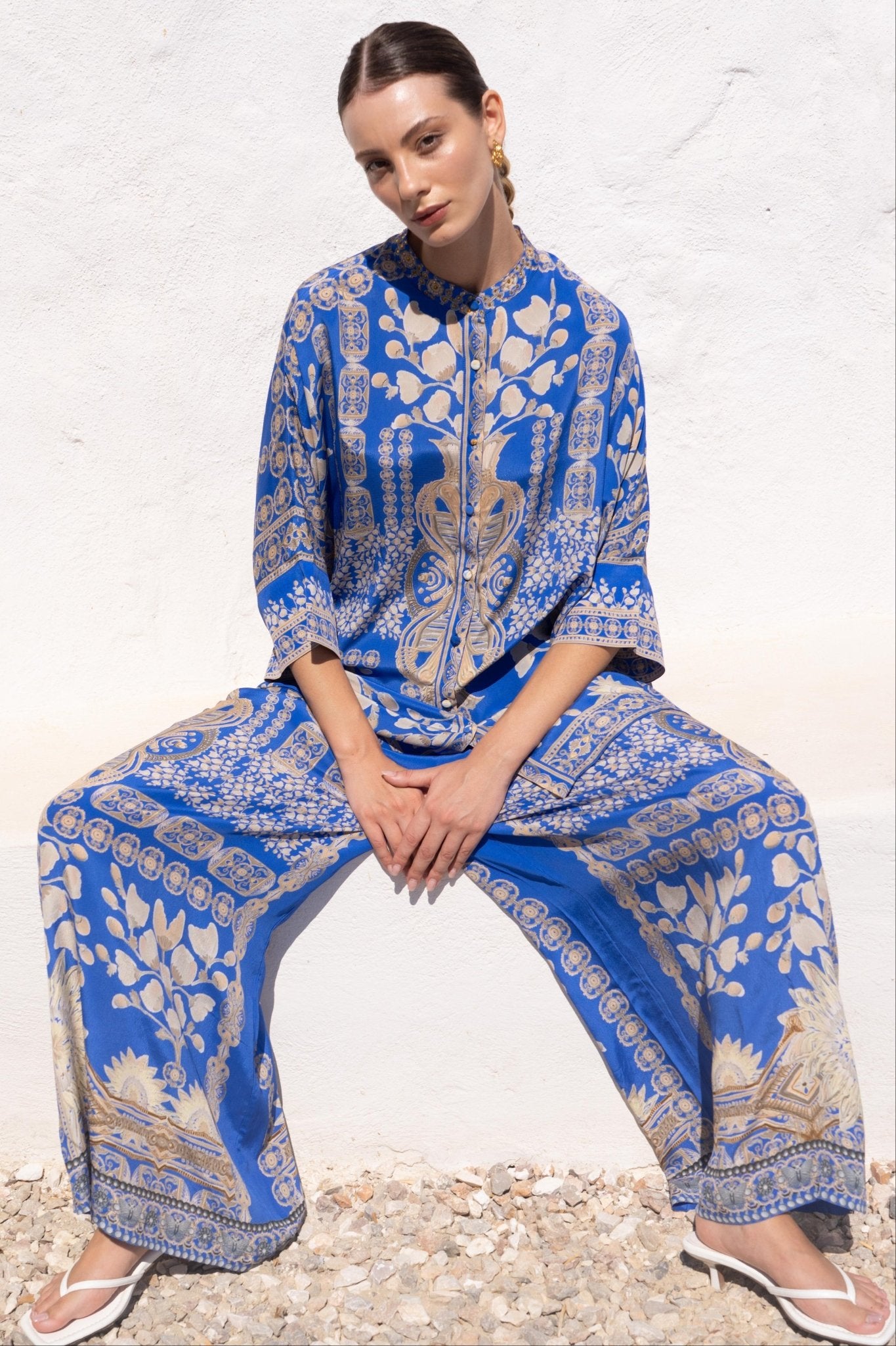 MEDITERRANEAN BLUES KAFTAN TOP W SLEEVES - Czarina