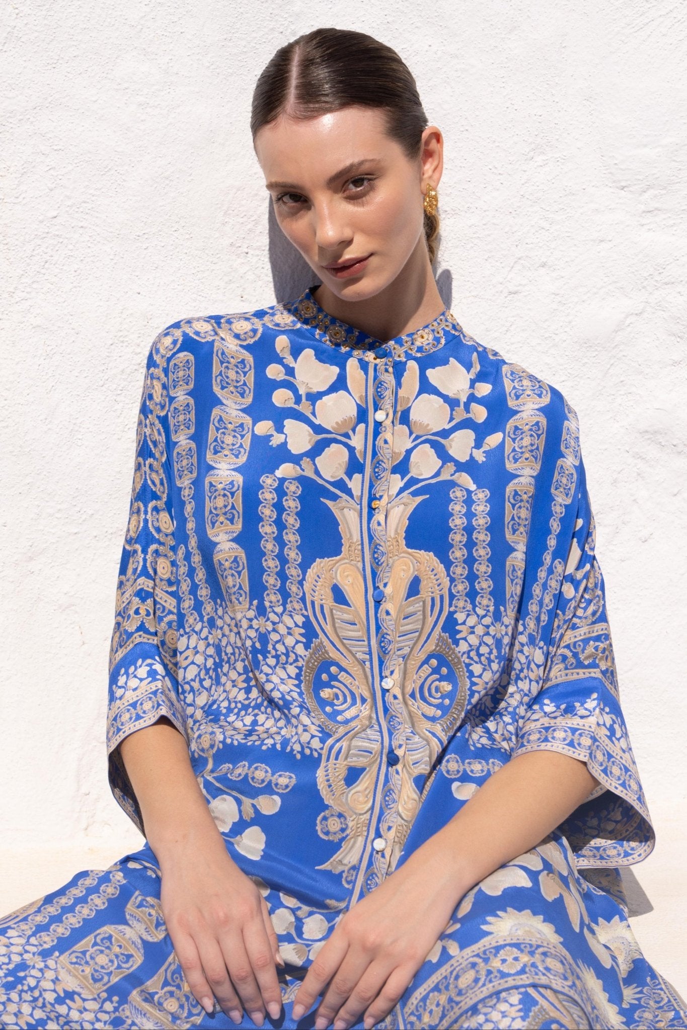 MEDITERRANEAN BLUES KAFTAN TOP W SLEEVES - Czarina