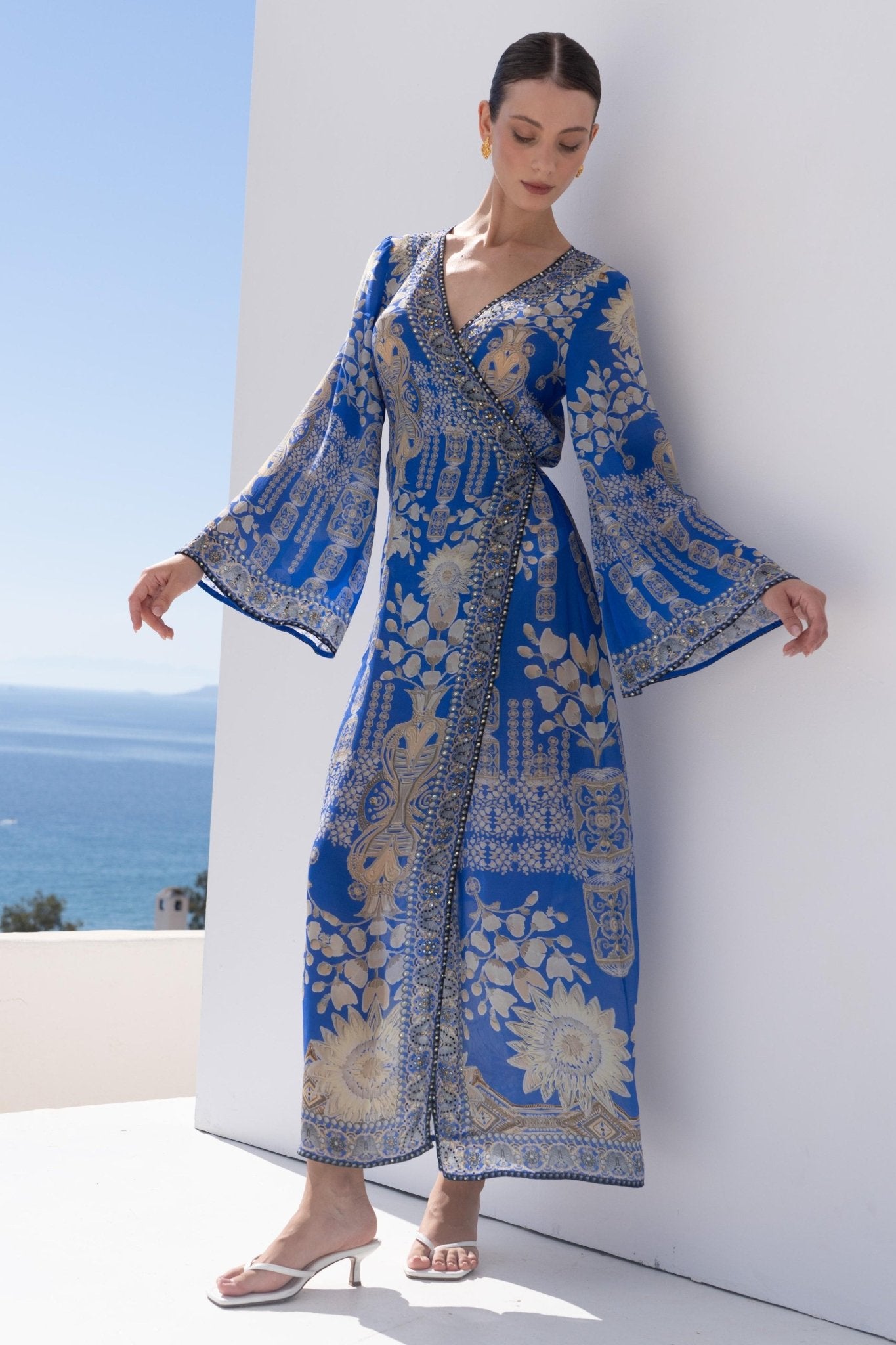 MEDITERRANEAN BLUES WRAP DRESS - Czarina