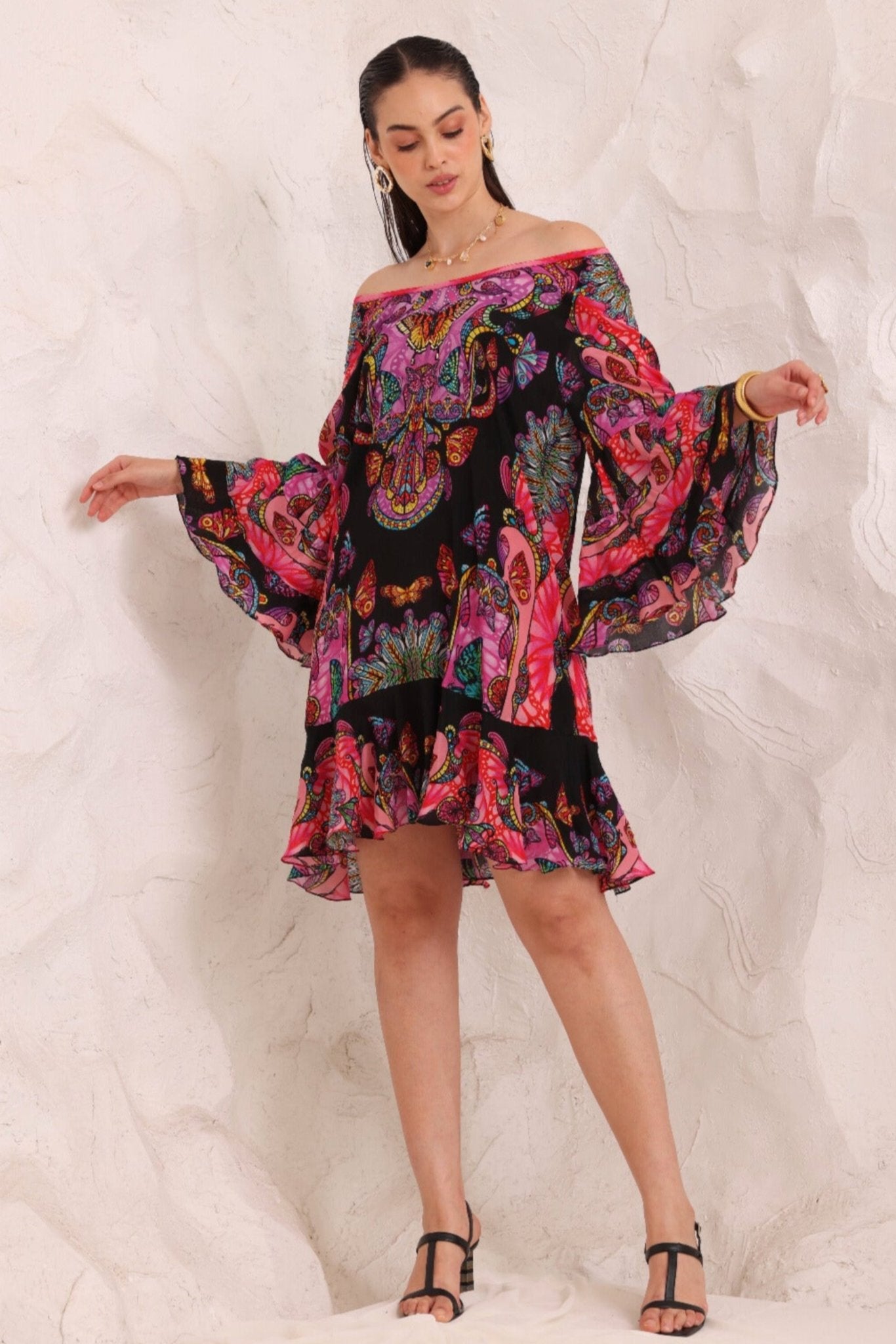 MIDNIGHT WINGS FRILL DRESS - Czarina