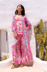 Pink Boho Long Jacket w Side Slit - Czarina