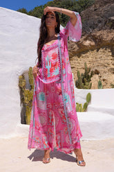 Pink Boho Long Jacket w Side Slit - Czarina