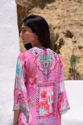 Pink Boho Long Jacket w Side Slit - Czarina