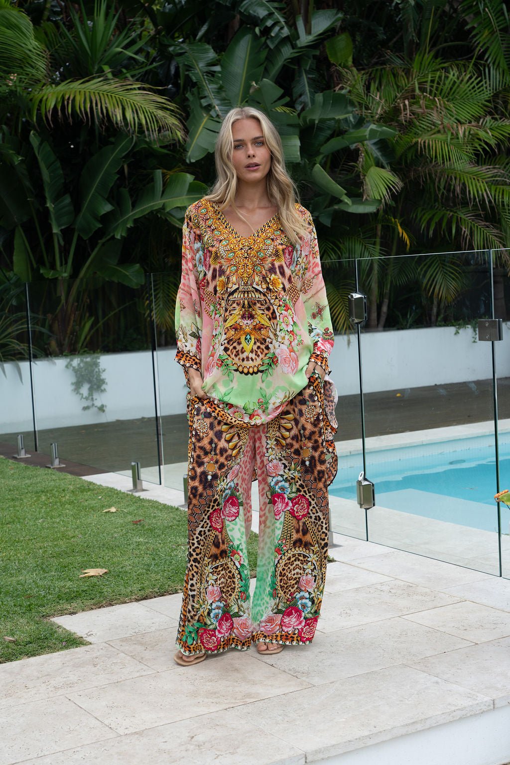PINK CHEETAH KAFTAN DRESS - Czarina