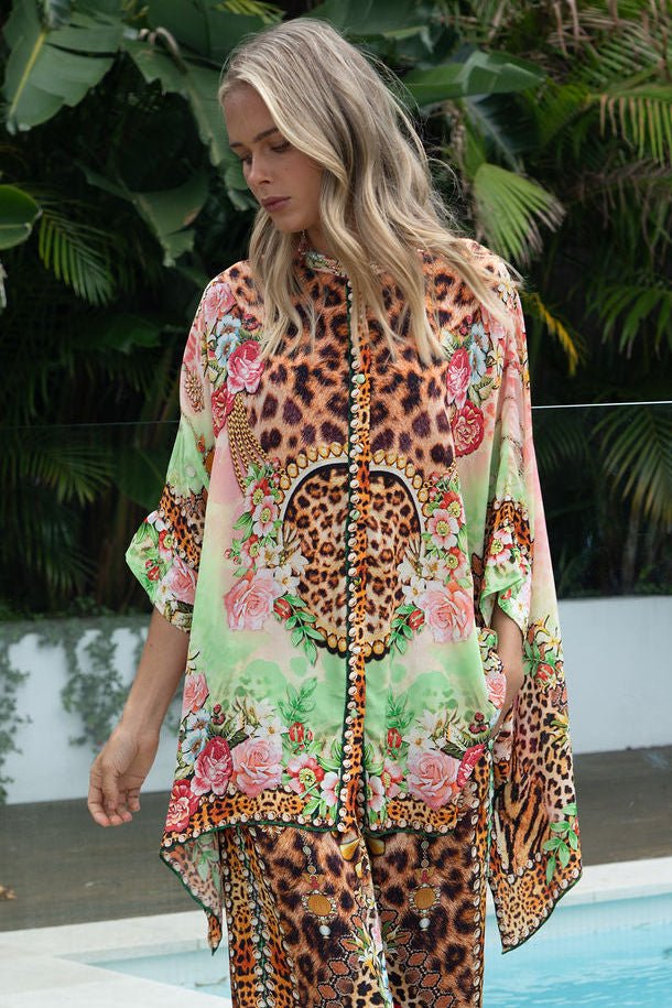 PINK CHEETAH KAFTAN TOP W SLEEVES - Czarina