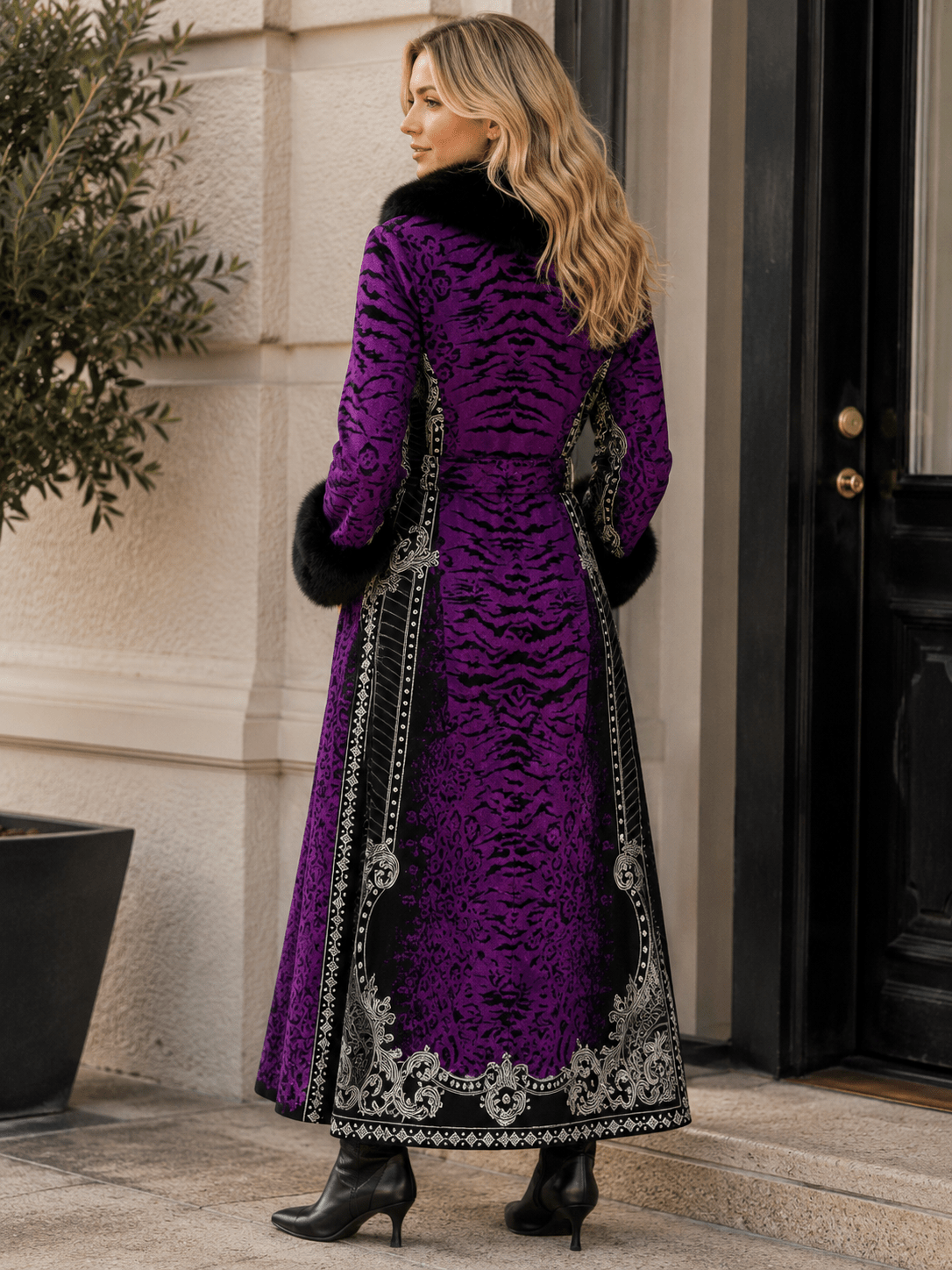 PURPLE TIGRESS TRENCH COAT W FUR - Czarina
