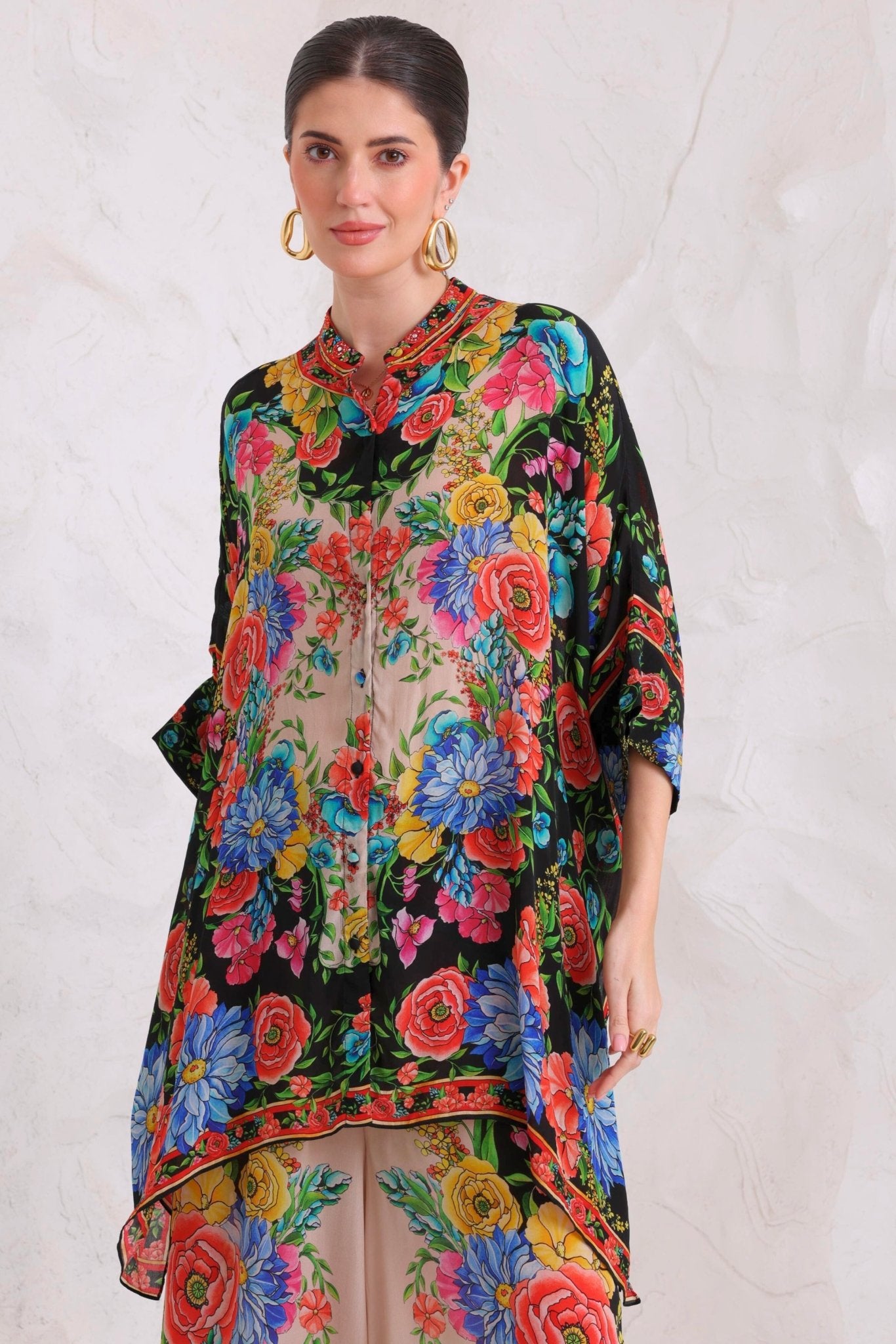 Spanish Flowers Kaftan Top w Sleeves - Czarina
