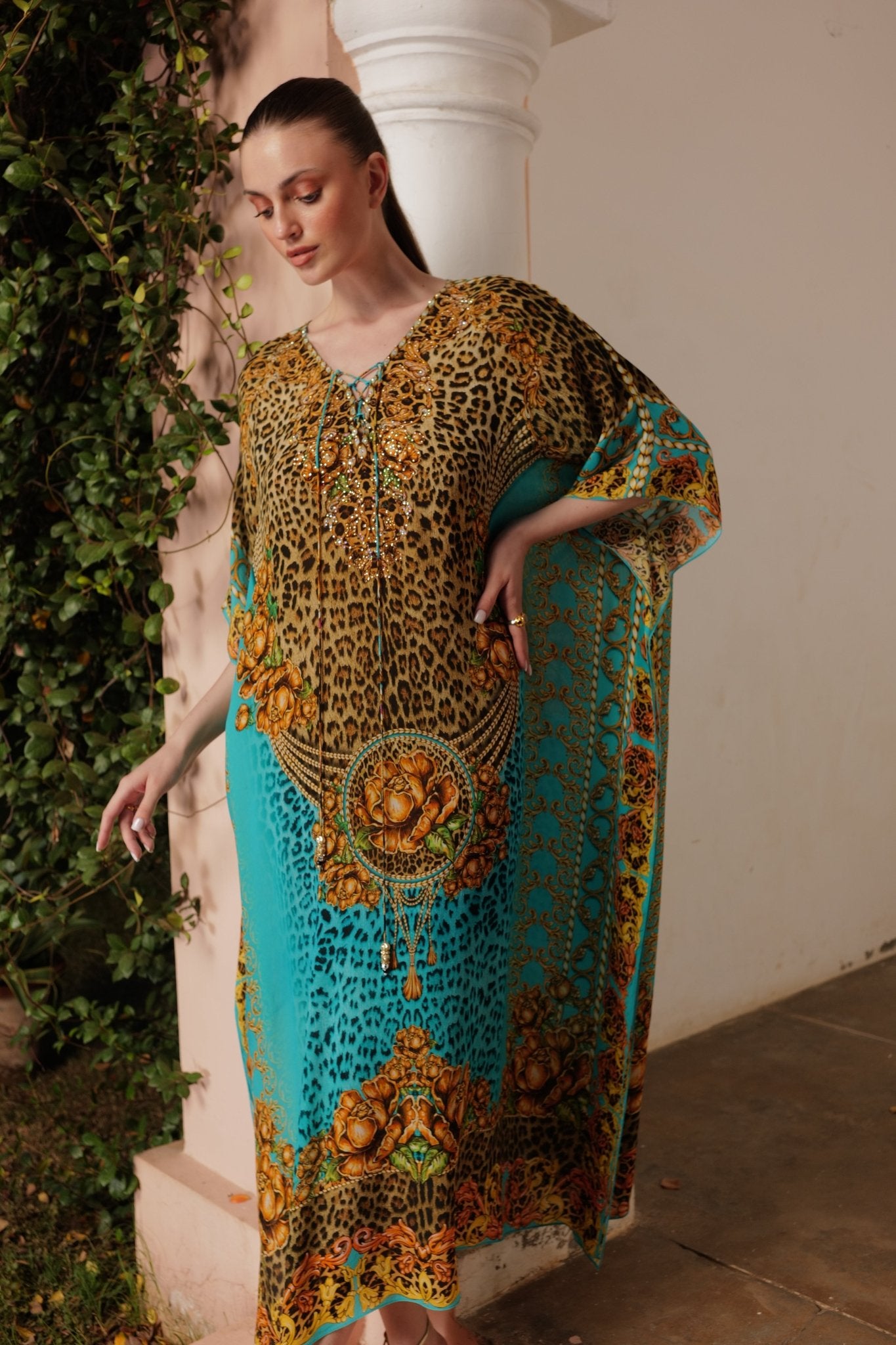 AQUA LEOPARDESS MEDIUM KAFTAN - Czarina