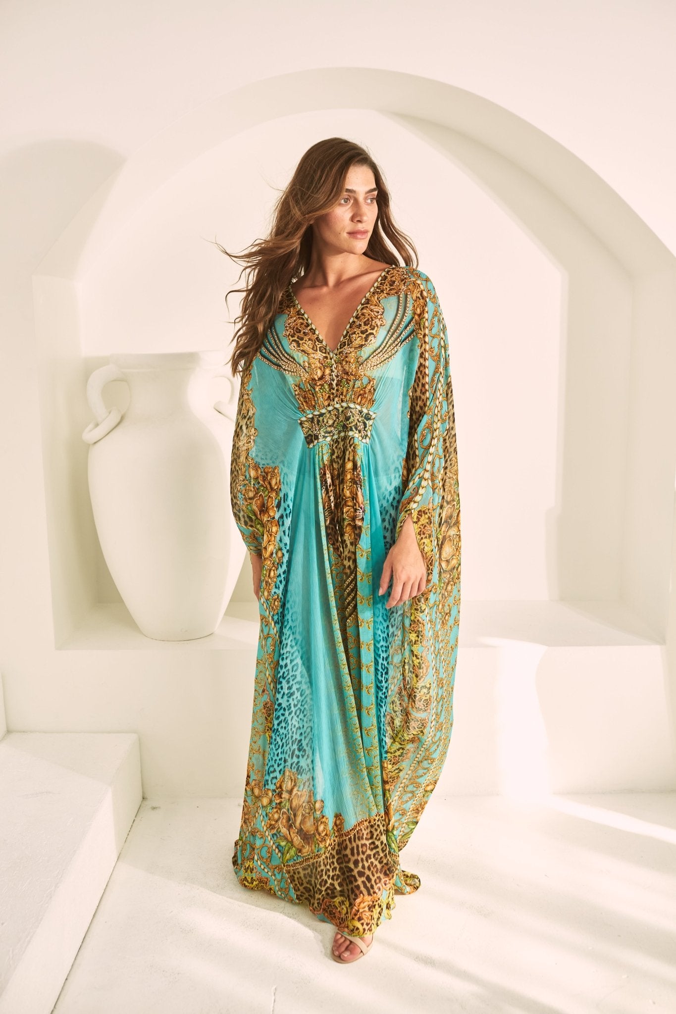 AQUA LEOPARDESS TAB KAFTAN - Czarina