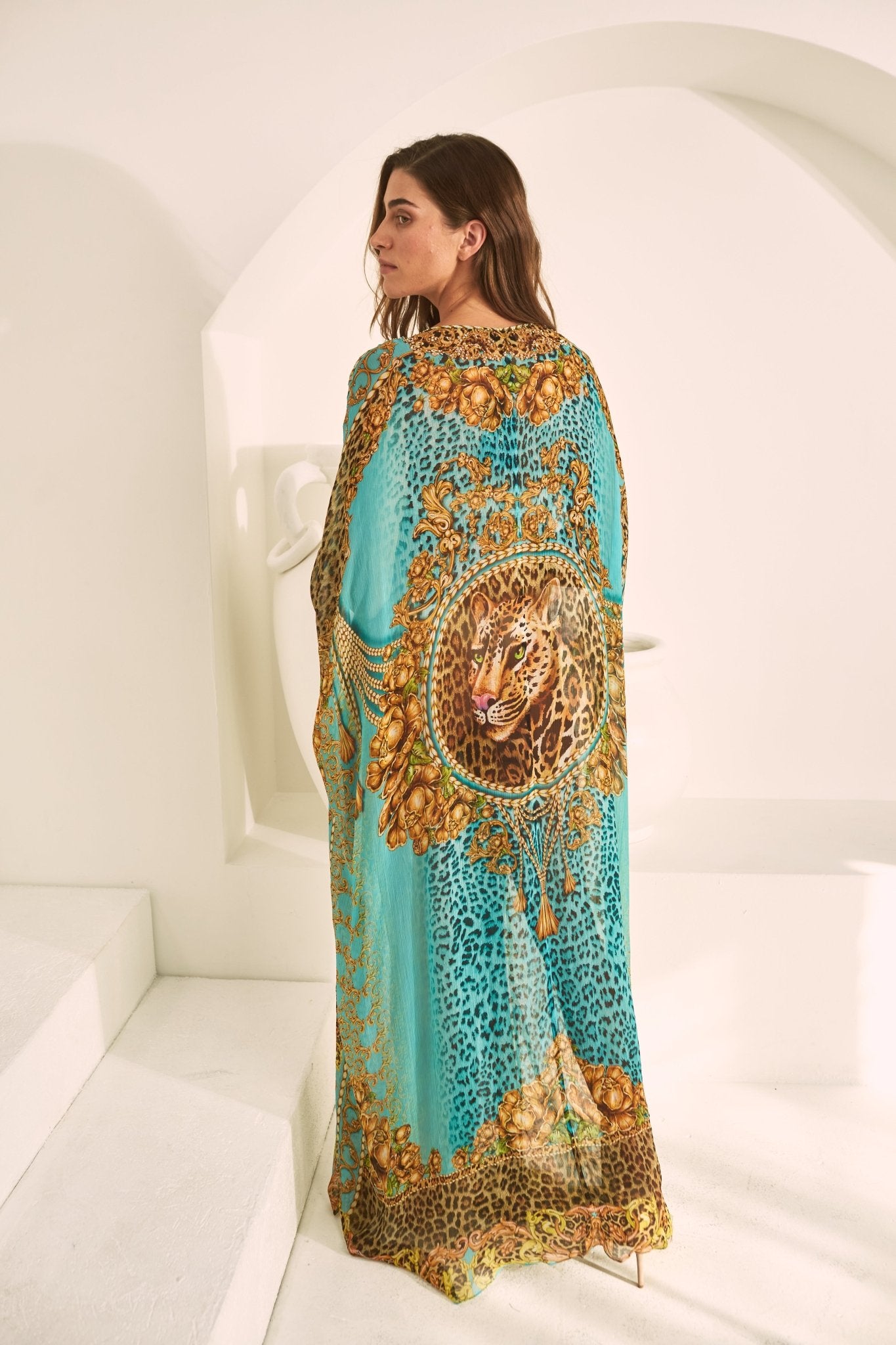 AQUA LEOPARDESS TAB KAFTAN - Czarina